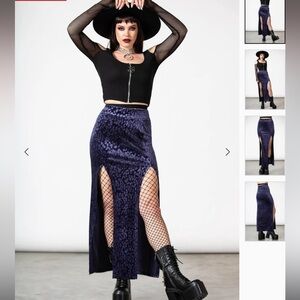 Killstar Purple Velvet Leopard Double Slit Maxi Skirt